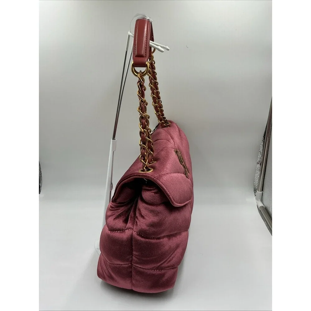 Steve Madden Coleman Velvet Rust Quilted Shoulder Bag Burgundy Chain